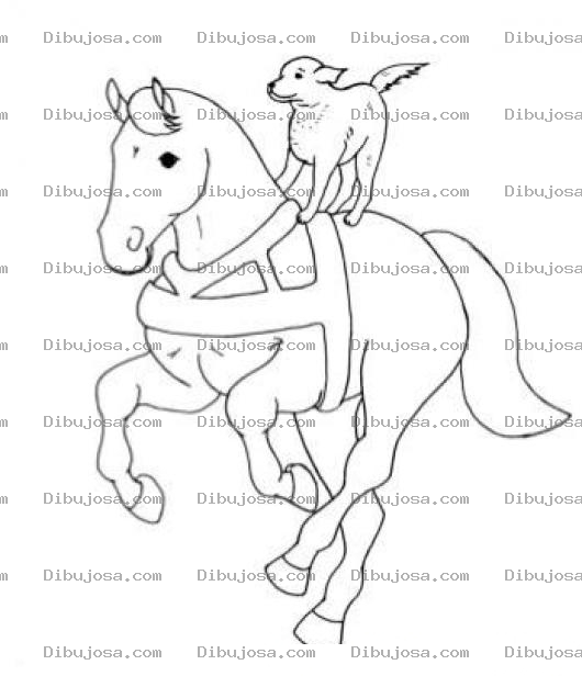 Dibujo para colorear Dibujo De Perro Sobre Caballo Para Colorear