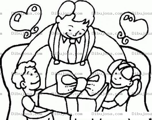 Dibujo para colorear Regalo Para Papa Dibujo De Papi Con Sus Hijos Recibiendo Un Regalo Para Pintar Y Colorear