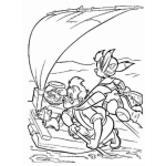 Dibujo para colorear Pinocho sobre una balsa en altamar