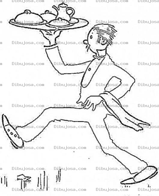 Dibujo para colorear Mesero Canillon Para Pintar Y Colorear A Un Mesero Caminando Sobre Piso Brillante