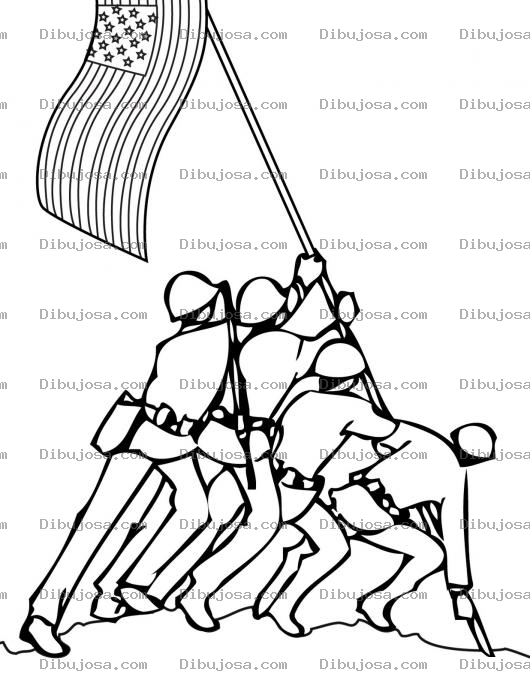 Dibujo para colorear Colorear Soldados con la bandera de los Estados Unidos
