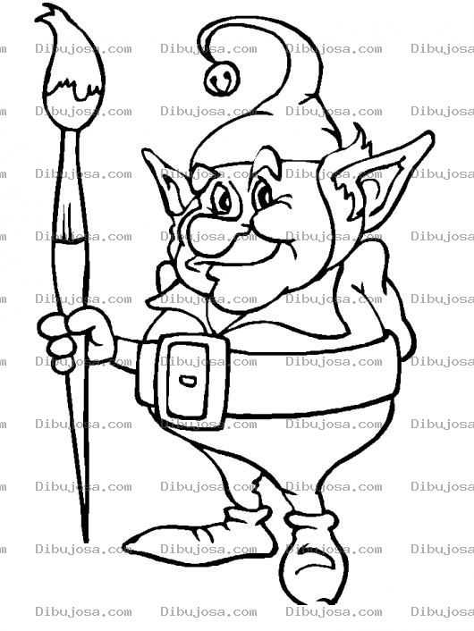 Dibujo para colorear Dibujo De Un Duende Con Un Pincel Para Pintar Y Colorear