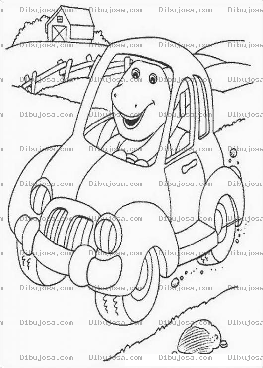 Dibujo para colorear Barney en su carro