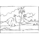 Dibujo para colorear Colorear paisaje con palmeras