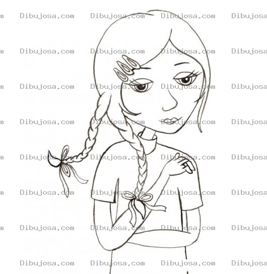 Dibujo para colorear Mujer Con Ganchos Y Dos Trenzas En El Pelo Para Pintar Y Colorear