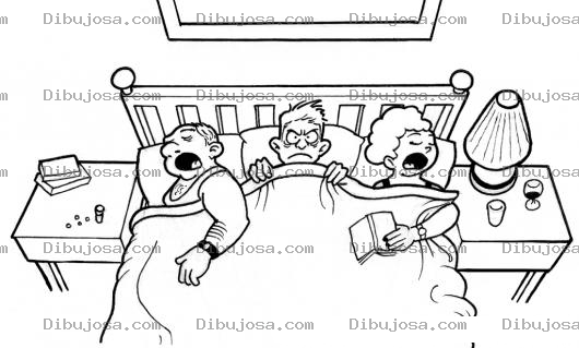 Dibujo para colorear Dibujo De Hijo En Medio De Sus Padres Acostado En La Cama Para Pintar Y Colorear