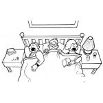 Dibujo para colorear Dibujo De Hijo En Medio De Sus Padres Acostado En La Cama Para Pintar Y Colorear