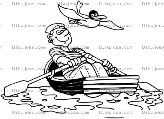 Dibujo para colorear Marinero Remando En Bote De Remos Para Pintar Y Colorear