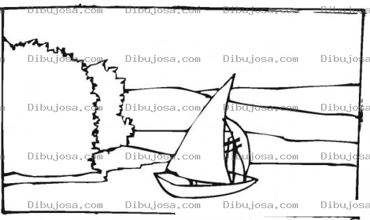 Dibujo para colorear Colorear paisaje con un velero