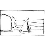 Dibujo para colorear Colorear paisaje con un velero