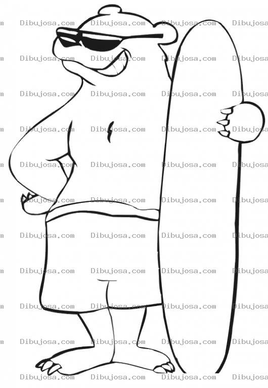 Dibujo para colorear Oso Con Tabla De Surf Para Colorear Osito Surfeador
