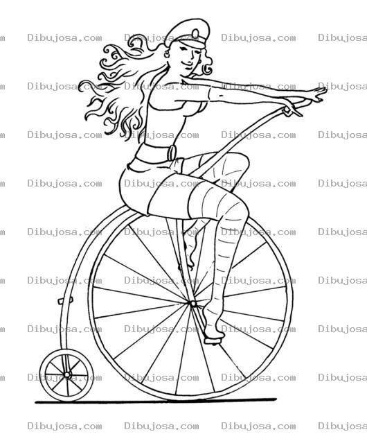 Dibujo para colorear Mujer En Bicicleta Antigua Paa Pintar Y Colorear