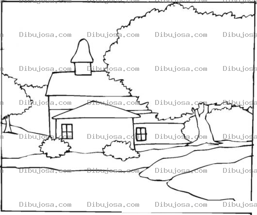 Dibujo para colorear Colorear casita con un arbol al frente