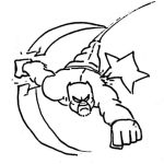Dibujo para colorear Super Heroe Malvado Volando Y Destruyendo La Luna Y Las Estrellas Para Pintar Y Colorear Superheroe Malo