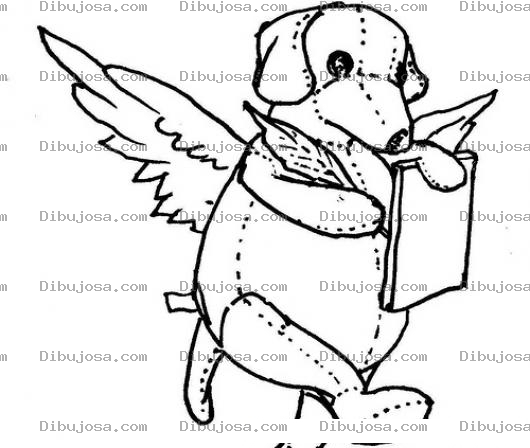 Dibujo para colorear Dibujo De Perrito De Peluche Con Alas Escribiendo Una Carta Para Pintar Y Colorear