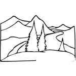 Dibujo para colorear Dibujo de pinos y monta�as para colorear