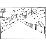 Dibujo para colorear Colorear paisaje de un puente y un camino