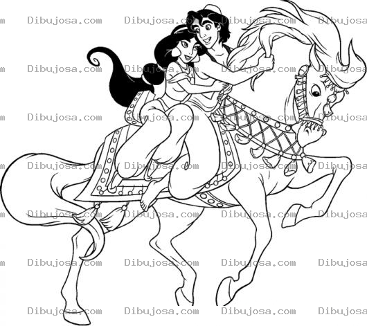 Dibujo para colorear Caballoblanco Dibujo De Aladino Y Su Princesa A Caballo Para Pintar Y Colorear Caballo Blanco