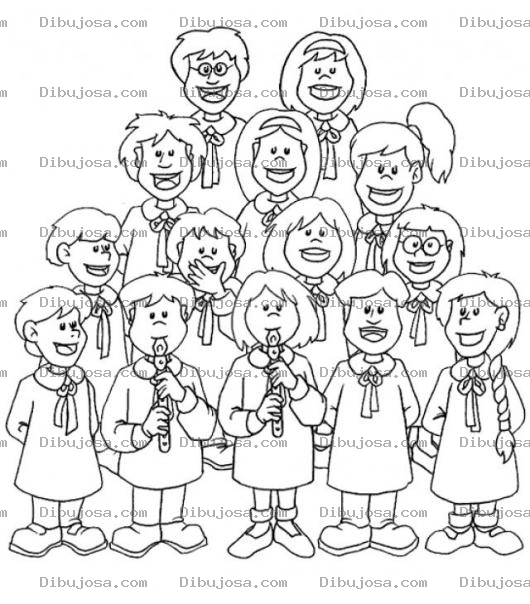 Dibujo para colorear Ninos Cantores Dibujo De Ninos Cantando Villancicos Para Pintar Y Colorear Ninos Cantantes Y Ninos Flautistas