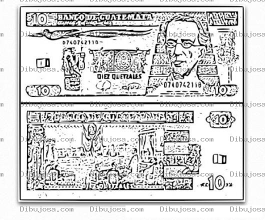 Dibujo para colorear Billete De 10 Quetzales De Guatemala Para Pintar Y Colorear Diezquetzales