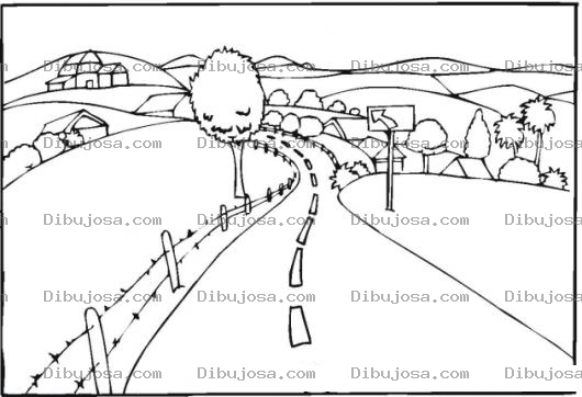 Dibujo para colorear Colorear paisaje de un camino rural