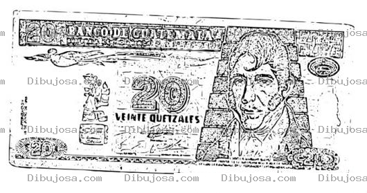 Dibujo para colorear Billete De 20 Quetzales De Guatemala Para Pintar Y Colorear Veintequetzales