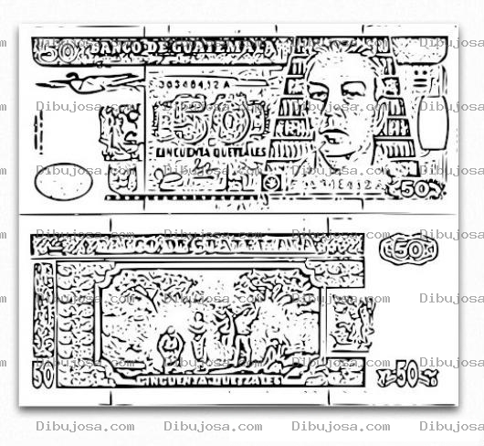 Dibujo para colorear Billete De 50 Quetzales De Guatemala Para Pintar Y Colorear Cincuentaquetzales