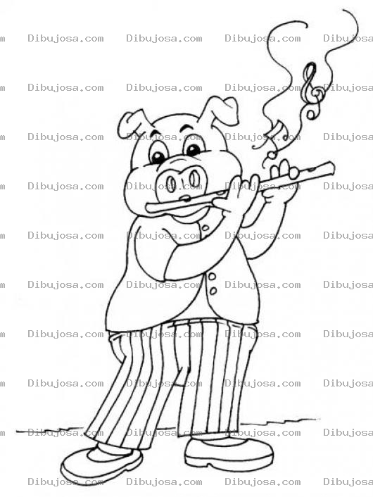 Dibujo para colorear Cerdo Flautista Para Pintar Y Colorear Dibujo De Un Cochinito Con Flauta