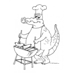 Dibujo para colorear Cocodrilo Cocinero Dibujo De Un Lagarto Cheff Haciendo Un Asado De Salchichas Y Longanizas Para Pintar Y Colorear