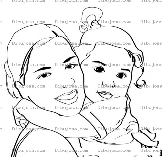 Dibujo para colorear Mama Con Su Hija Para Colorear