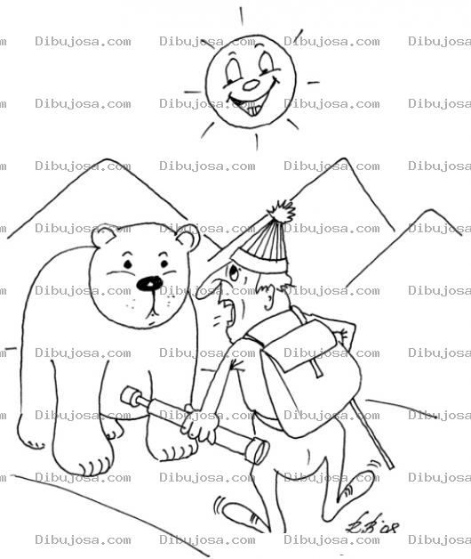Dibujo para colorear Dibujo De Hombre Asustado Frente A Un Oso Para Pintar Y Colorear
