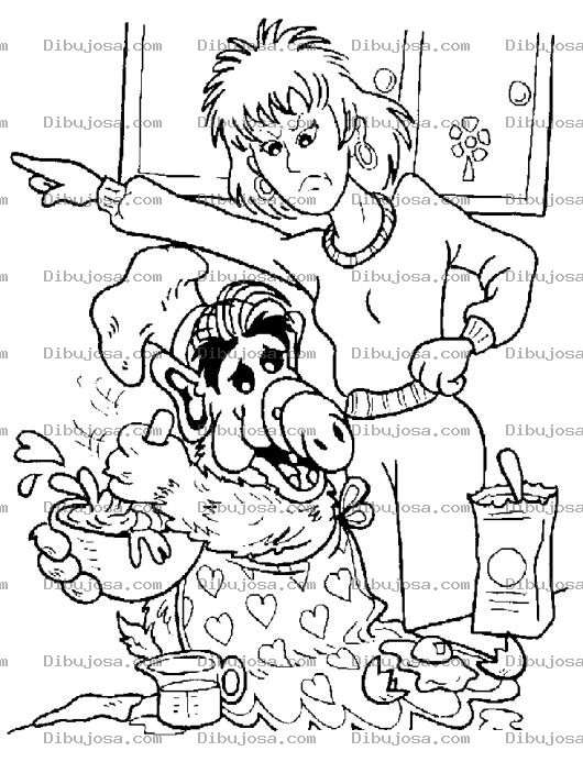 Dibujo para colorear Dibujo De Alf En La Cocina Para Pintar Y Colorear