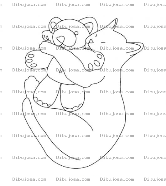Dibujo para colorear Gato Y Oso Dibujo De Gato Abrazando A Un Osito De Peluche Para Pintar Y Colorear