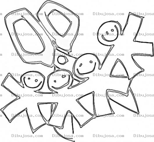 Dibujo para colorear Munecos De Papel Clonados Por Una Tijera Para Pintar Y Colorear