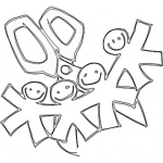 Dibujo para colorear Munecos De Papel Clonados Por Una Tijera Para Pintar Y Colorear