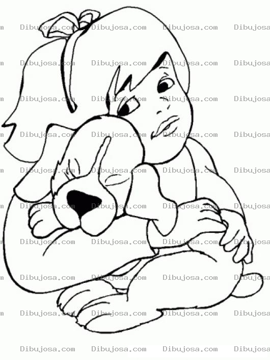 Dibujo para colorear Nina Con Perrito Dibujo De Una Nena Abrazando A Su Perro Para Pintar Y Colorear