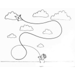 Dibujo para colorear Volando Cometa Con La Mano Derecha Y Luego La Izquierda Volando Cometa Dibujo De Nino Con Un Barrilete En Un Dia Precioso Lleno De Nubes Para Pintar Y Colorear
