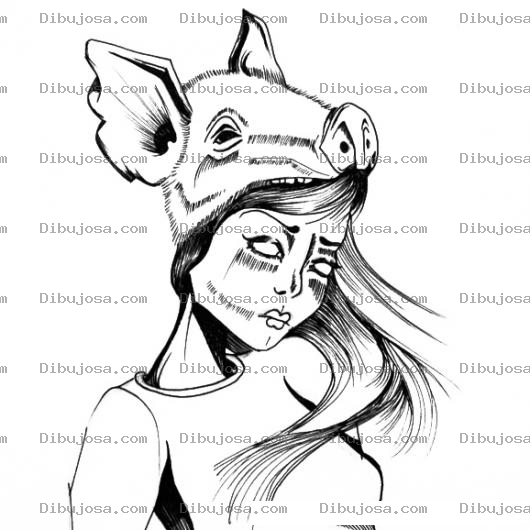 Dibujo para colorear Mujer Con Mascara De Cerdo Para Pintar Y Colorear