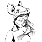 Dibujo para colorear Mujer Con Mascara De Cerdo Para Pintar Y Colorear