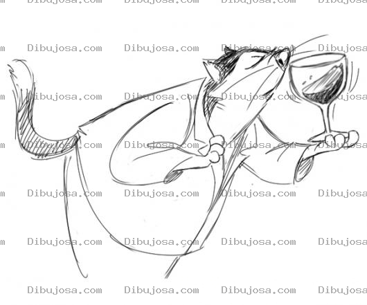 Dibujo para colorear Gato Con Copa De Vino Para Pintar Y Colorear