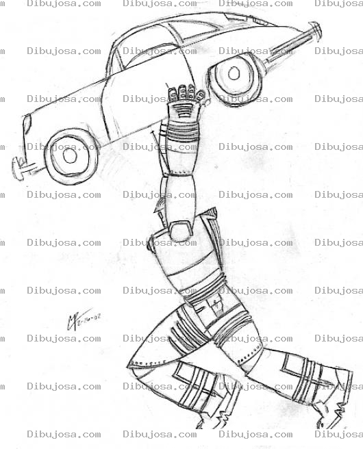 Dibujo para colorear Dibuj De Robot Cargando Un Carro Para Pintar Y Colorear Robot Fuerte