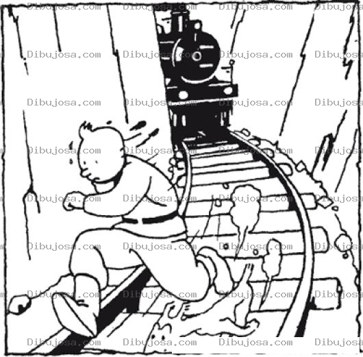 Dibujo para colorear Tintin Corriendo Del Tren Para Pintar Y Colorear