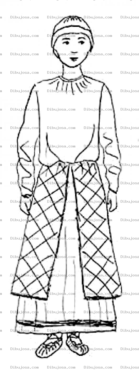 Dibujo para colorear Mujer Con Gorro De Lana Y Vestido Antiguo Para Colorear