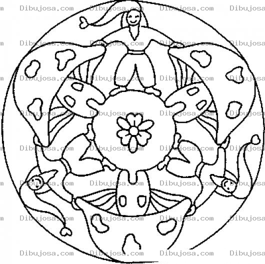 Dibujo para colorear Mandala De Hongos Y Duendes Para Pintar Y Colorear