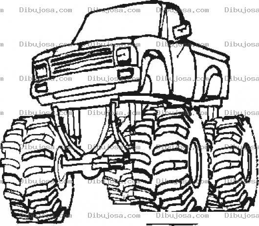 Dibujo para colorear Monstertruck Dibujo De Un Picop Moustruoso De Monster Turck Con Llantas Gigantes Y Suspensiones Marca Rancho Para Pintar Y Colorear