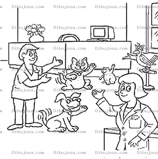 Dibujo para colorear Hospital De Mascotas Dibujo De Una Veterinaria Llena De Animales Para Pintar Y Colorear