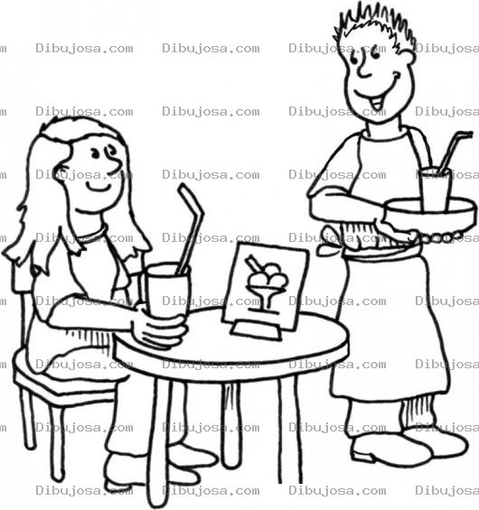 Dibujo para colorear Mesero Atendiendo A Una Mujer Para Pintar Y Colorear Chica Y Mesero