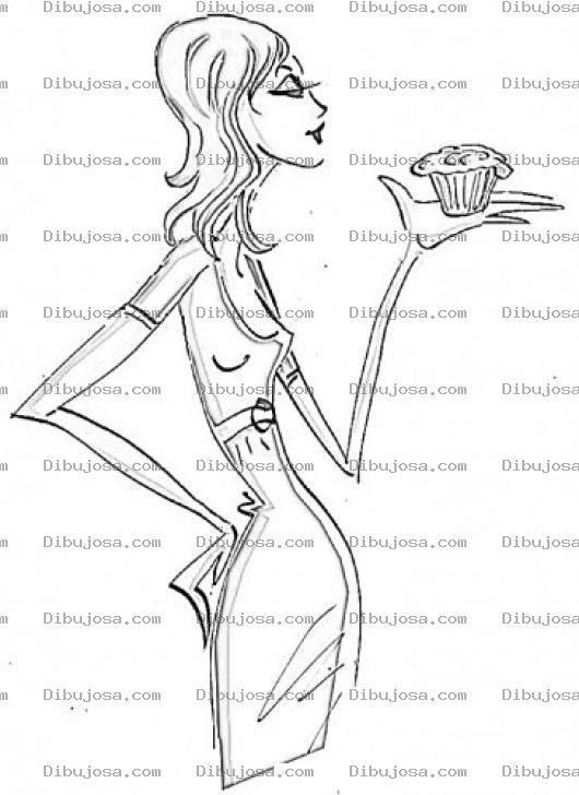 Dibujo para colorear Pastelera Flaca Con Un Su Cubiletio Para Pintar Y Colorear Dibujo De Mujer Delgada Con Un Pastelito