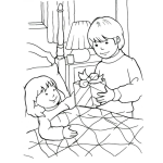 Dibujo para colorear Dibujo De Hermanito Llevando Un Regalo A Su Hermanita Enferma En Cama Para Pintar Y Colorear Amor De Hermanos