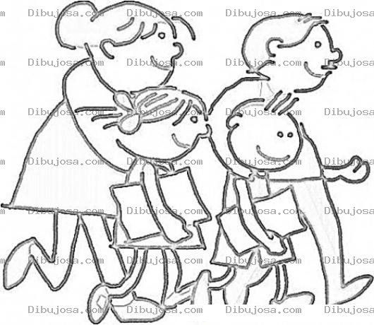 Dibujo para colorear Dibujo De Papas Con Sus Hijos Camino Al Colegio Para Pintar Y Colorear